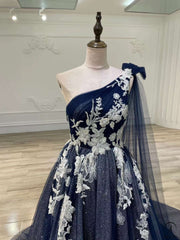 Blue A line One Shoulder Party Dress Prom Dress OS0107 - Prom Dress $499.99