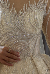 Champagne Ball Gown Tulle Appliques Short Sleeve Wedding Dress With Train OST0520 - OS11644 $2,299.99