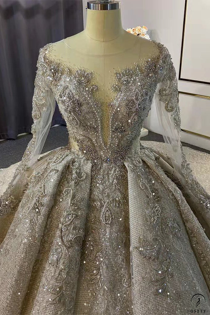 OSTTY - High level Grey Long Sleeve V Neck beading Wedding Dress OS4084 $1,599.90 OSTTY - High level Grey Long Sleeve V Neck beading Wedding Dress OS4084 $1,599.90