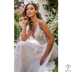 Long Boho A-Line Backless Wedding Dress 3D Flowers Spaghetti Straps Bride Dresses - $292.50