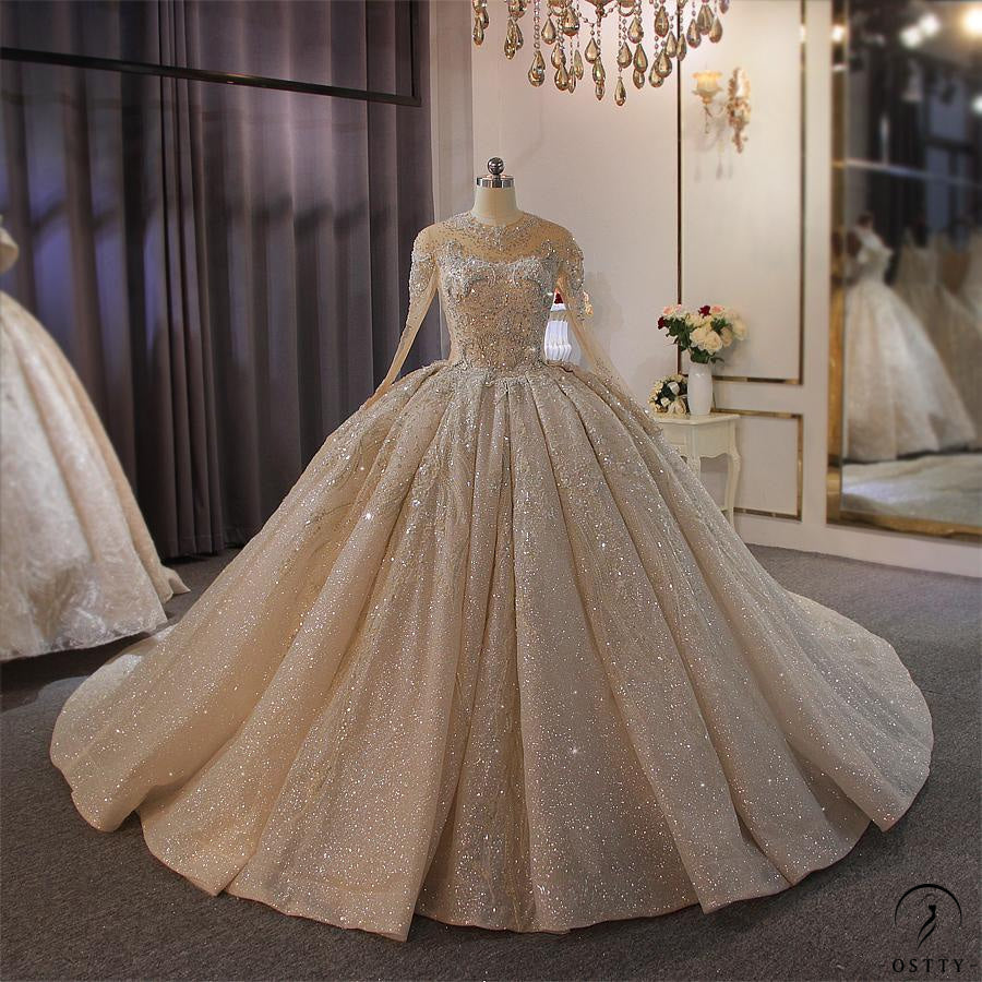 Long Sleeves Beading Wedding Dress OS3903 - $2,460.50