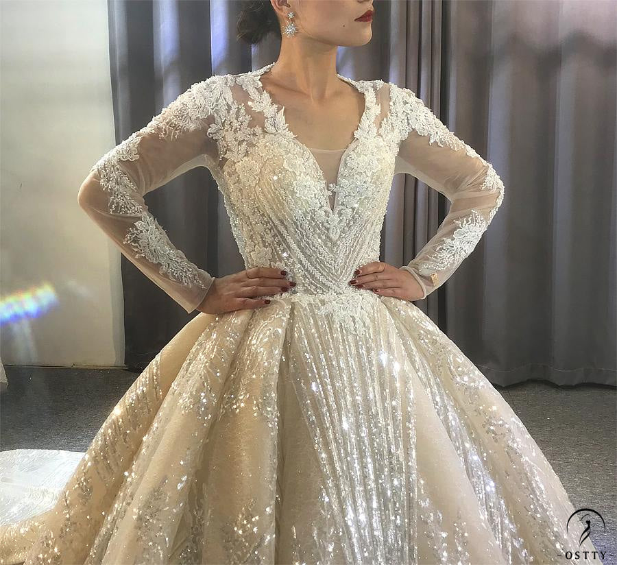 Long Sleeves Beading Wedding Dress OS3916 - $2,460.50
