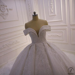 Luxury beading Appliques Short Sleeve Wedding Dress With Train - OS11644 $1,599.99