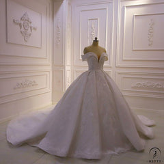 Luxury beading Appliques Short Sleeve Wedding Dress With Train - OS11644 $1,599.99