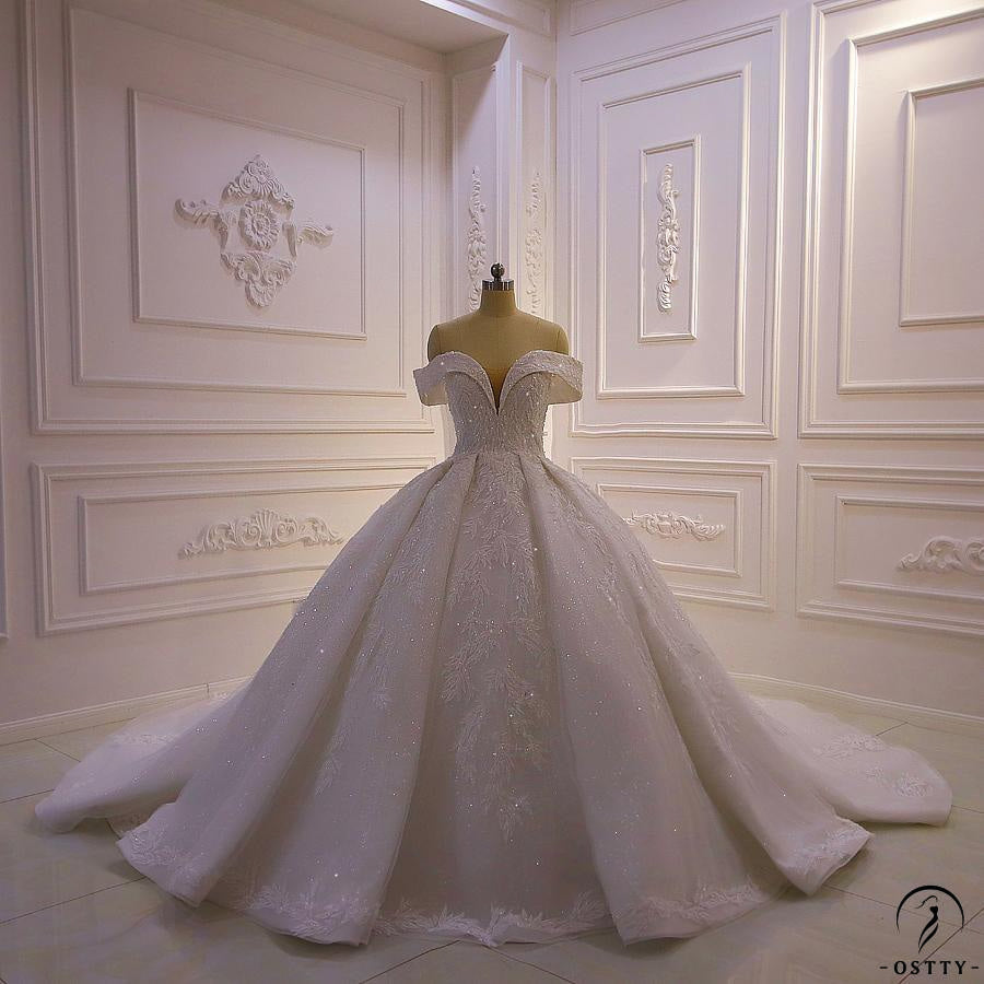 Luxury beading Appliques Short Sleeve Wedding Dress With Train - OS11644 $1,599.99
