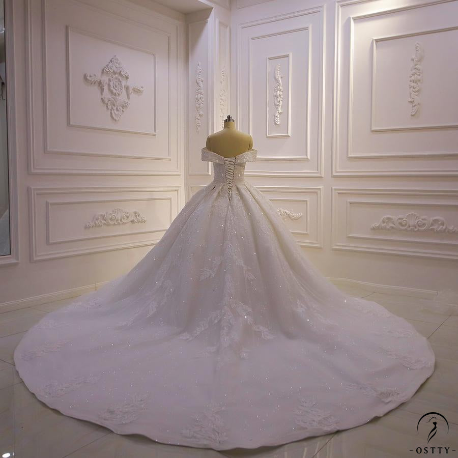 Luxury beading Appliques Short Sleeve Wedding Dress With Train - OS11644 $1,599.99