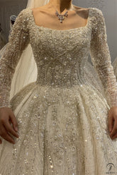 Luxury Embroidered Round Neck Long Sleeves Wedding Dresses OS4174 - Wedding & Bridal Party Dresses $1,680