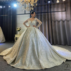 Luxury Long Sleeves Beading Flower V Neck Wedding Dress OS4115 - $1,395.99