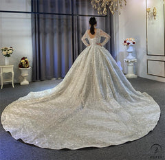 Luxury Long Sleeves Beading Flower V Neck Wedding Dress OS4115 - $1,395.99