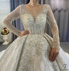 Luxury Long Sleeves Beading Flower V Neck Wedding Dress OS4115 - $1,395.99