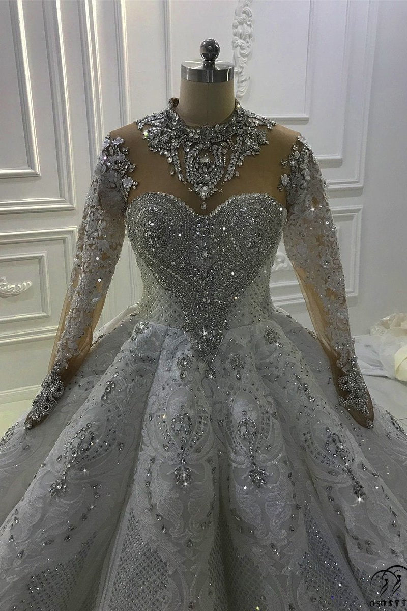 OSTTY - Luxury White Wedding Dress Long Sleeve High Neck Full Beading Ball Gown $1,399.99 OSTTY - Luxury White Wedding Dress Long Sleeve High Neck Full Beading Ball Gown $1,399.99