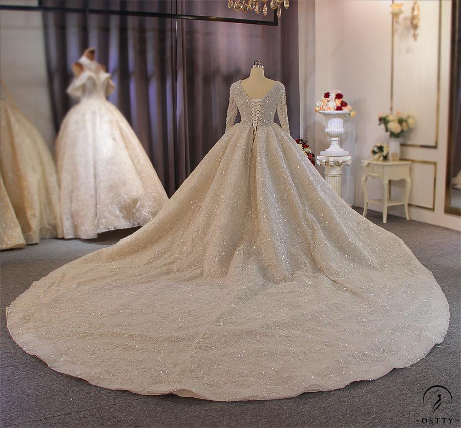 2021 Off The Shoulder Long Sleeves Beading Wedding Dress Real Photos - $2,460.50
