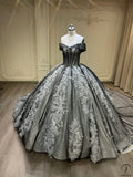 Ostty Black One Shoulder V Neck Long Train Wedding Dress OS003 - $699.99