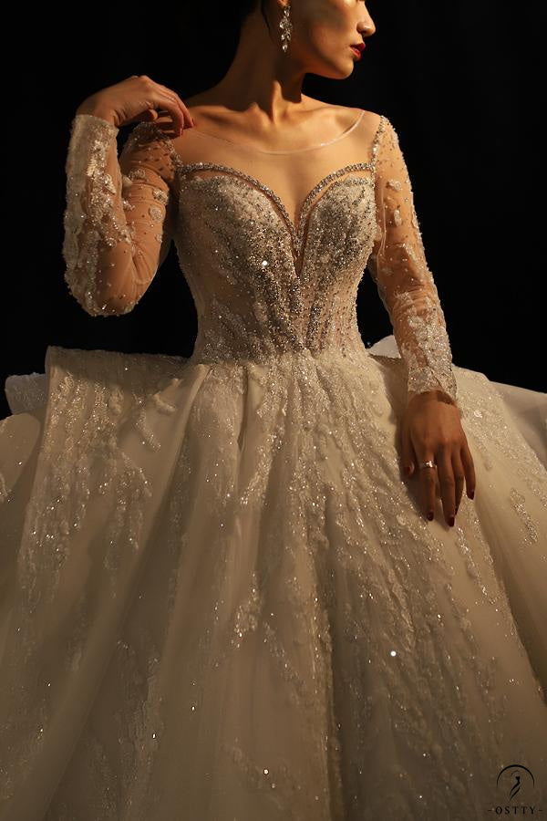 OSTTY - Ostty White Dubai Luxury Wedding Dress Long Sleeve Ball Gown Crystal Dresses OS857 $1,388.99 OSTTY - Ostty White Dubai Luxury Wedding Dress Long Sleeve Ball Gown Crystal Dresses OS857 $1,388.99
