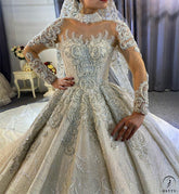 White High Neck Long Sleeves Full Beading Wedding Dress OS3929 - Wedding & Bridal Party Dresses $1,689.99