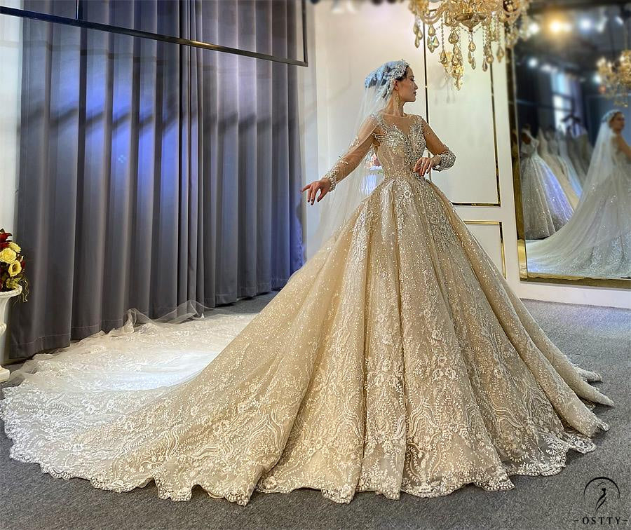 OSTTY - White High Neck Long Sleeves Full Beading Wedding Dress OS3930 $1,499.99 OSTTY - White High Neck Long Sleeves Full Beading Wedding Dress OS3930 $1,499.99