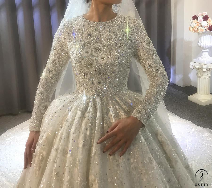 OSTTY - White High Neck Long Sleeves Full Beading Wedding Dress OS3939 $2,285.99 OSTTY - White High Neck Long Sleeves Full Beading Wedding Dress OS3939 $2,285.99
