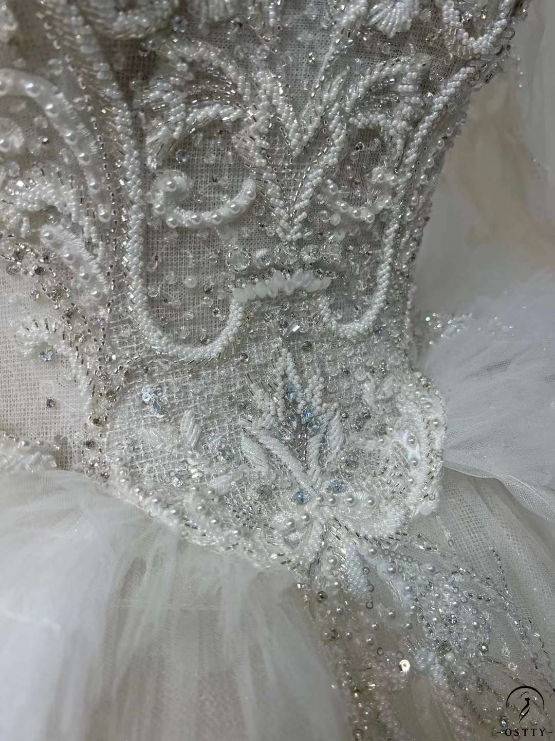White Long Sleeve V neck Long Train Wedding Dress OSL202202 - Wedding & Bridal Party Dresses $899.99