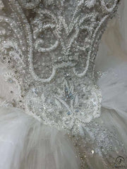 White Long Sleeve V neck Long Train Wedding Dress OSL202202 - Wedding & Bridal Party Dresses $899.99