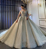 High level Grey Long Sleeve V Neck beading Wedding Dress OS4084 - wedding dresses $1,599.90