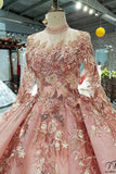 Long Sleeve Embroidery Simple Luxury Long Tailling Wedding Dress 0001