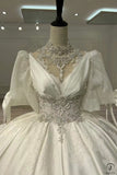Luxury Satin Embroidered Short Sleeves Wedding Dresses OSL001
