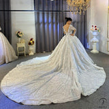 Luxury White Wedding Dress Long Sleeve Full Beading Flower Ball Gown