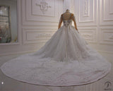 Luxury White Wedding Dress Long Sleeve High Neck Full Beading Ball Gown - $1,399.99