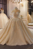 Luxury White Wedding Dress Short Sleeve Full Beading Ball Gown