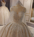 Luxury White Wedding Dress Short Sleeve Full Beading Ball Gown - $829.99