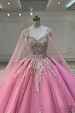 Pink Cape Quinceanera Dress OS731