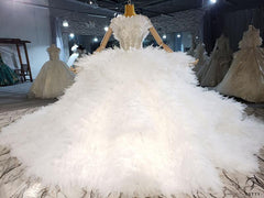 Tube Top High Waist Plush Large Trailing Lace Wedding Dress - Custom Made - $999.99