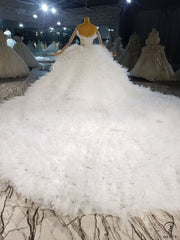 Tube Top High Waist Plush Large Trailing Lace Wedding Dress - Custom Made - $999.99