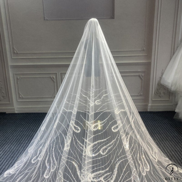 Pearl Bridal Veil Luxury Cathedral Veil Pearl Rhinestone Decorative Lace  Veil