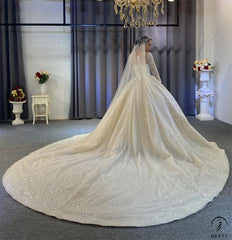 White Luxury Long Train Full Beading Wedding Dress OSM001 - $1,169.99