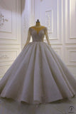 White O Neck Long Sleeves Wedding Dress Ball Gown OS867