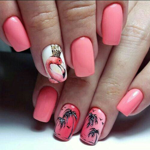 20+ Flamingo Tropical Nail Art