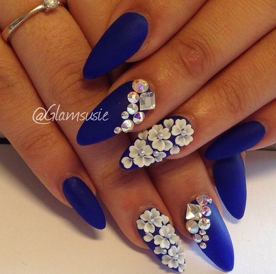 Cute Stiletto Nails With Matte Accents; Blue Stiletto nails; cute Stiletto nails; Stiletto coffin nails; easy Stiletto nails; Stiletto nails designs;