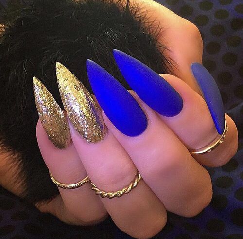 Cute Stiletto Nails With Matte Accents; Blue Stiletto nails; cute Stiletto nails; Stiletto coffin nails; easy Stiletto nails; Stiletto nails designs;