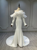 Ostty Structured Ruffle Off-Shoulder Satin Wedding Dress OST-MN002-25 (Wholesale)