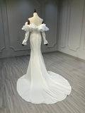 Ostty Structured Ruffle Off-Shoulder Satin Wedding Dress OST-MN002-25 (Wholesale)