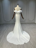 Ostty Structured Ruffle Off-Shoulder Satin Wedding Dress OST-MN002-25 (Wholesale)