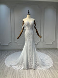 Ostty Off-Shoulder Mermaid Wedding Dress with Lace & Train OST-MS001-25 (Wholesale)