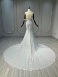 Ostty Off-Shoulder Mermaid Wedding Dress with Lace & Train OST-MS001-25 (Wholesale)