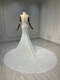 Ostty Off-Shoulder Mermaid Wedding Dress with Lace & Train OST-MS001-25 (Wholesale)