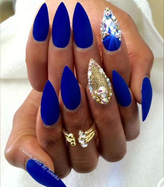 Cute Stiletto Nails With Matte Accents; Blue Stiletto nails; cute Stiletto nails; Stiletto coffin nails; easy Stiletto nails; Stiletto nails designs;