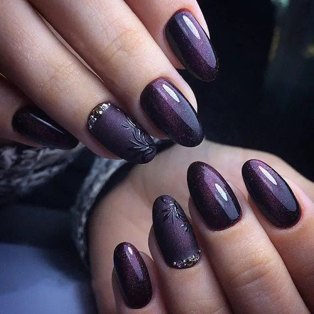 36+ Pretty Trending Fall Nails; coffin nails; Fall gel nail; short Purple nails; Purple cute nails; Purple matte nails; Purple glitter nails.