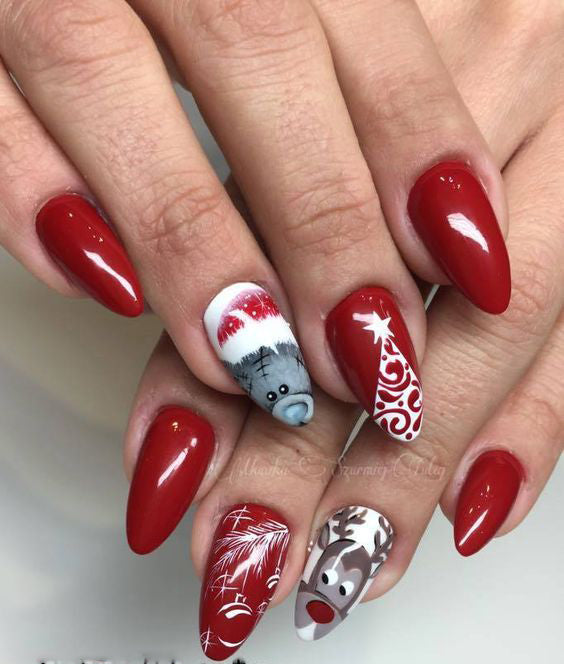 50+ Christmas Red Stiletto Nail Art Ideas; Christmas nail art design; Christmas nail art design stiletto; simple Christmas nail art design.Stiletto Nail Art;Red Stiletto Nail Art; Red Nail Art;