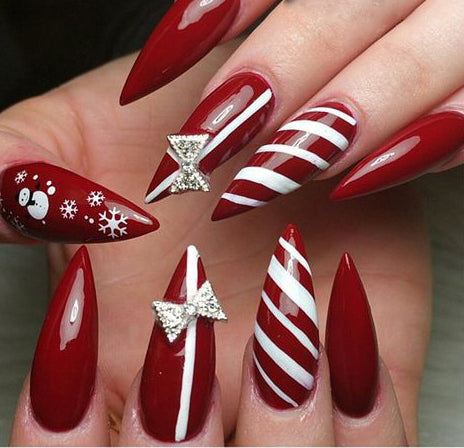50+ Christmas Red Stiletto Nail Art Ideas; Christmas nail art design; Christmas nail art design stiletto; simple Christmas nail art design.Stiletto Nail Art;Red Stiletto Nail Art; Red Nail Art;