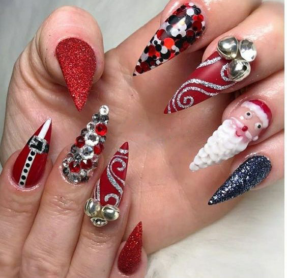 50+ Christmas Red Stiletto Nail Art Ideas; Christmas nail art design; Christmas nail art design stiletto; simple Christmas nail art design.Stiletto Nail Art;Red Stiletto Nail Art; Red Nail Art;
